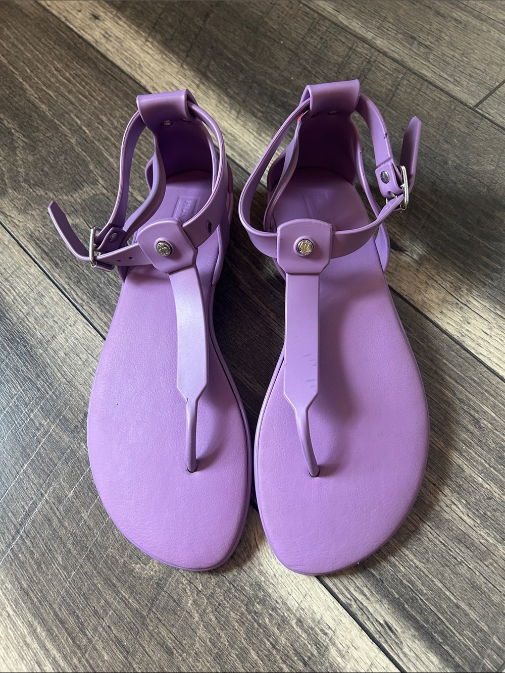 Hunter Women’s Lavender Purple T-Strap Sandals Jelly Casual Flats